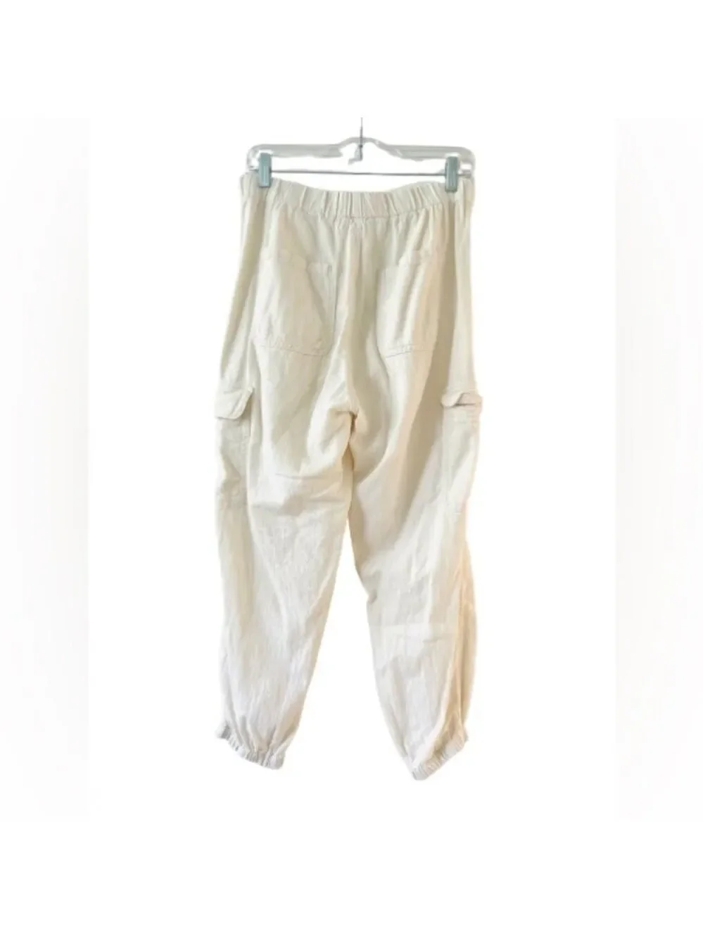 Zara Linen Cargo Jogger Pants In Cream Size 6